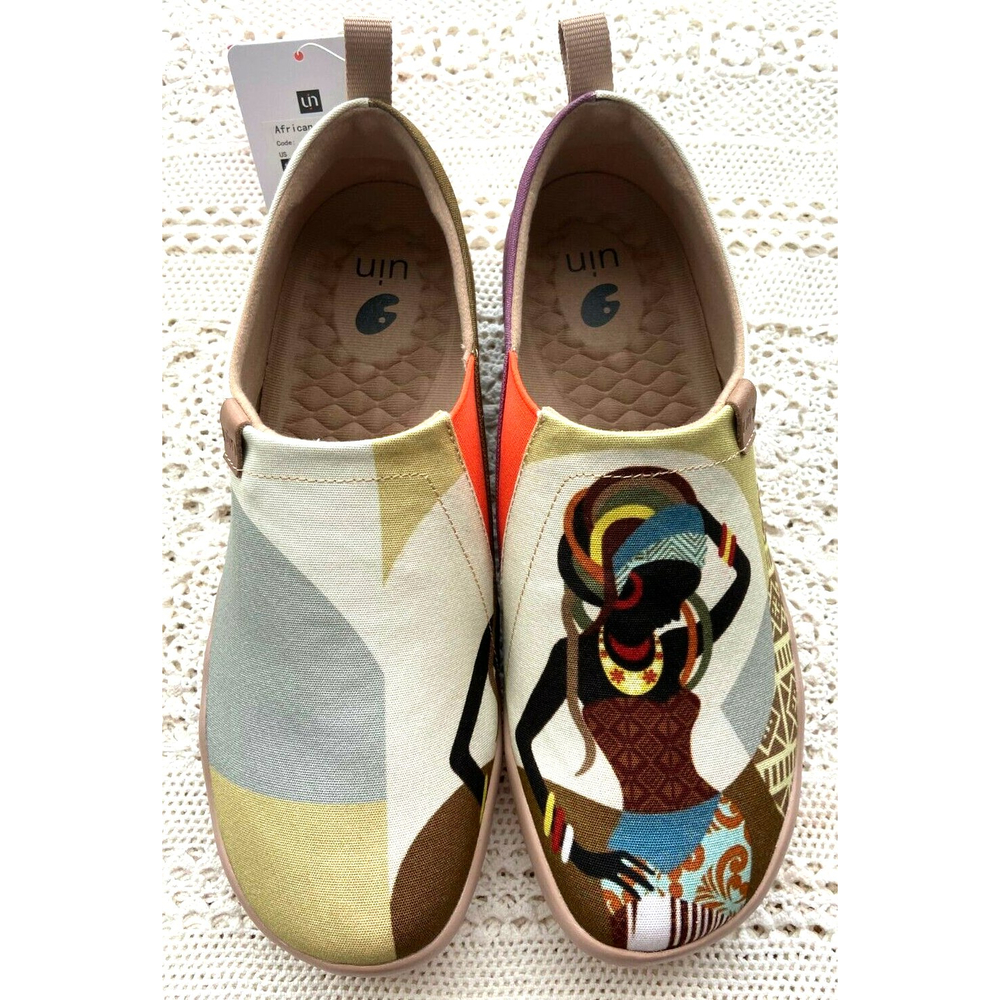 UIN Art Slip-on Shoes Women's Size 10.5 Lightweight Comfortable "African Beauty"